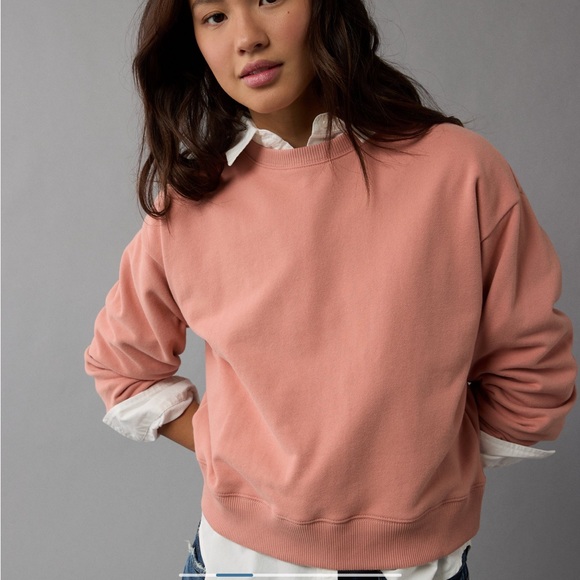 NWT AE cropped crewneck pullover sweatshirt in coral - Picture 2 of 2